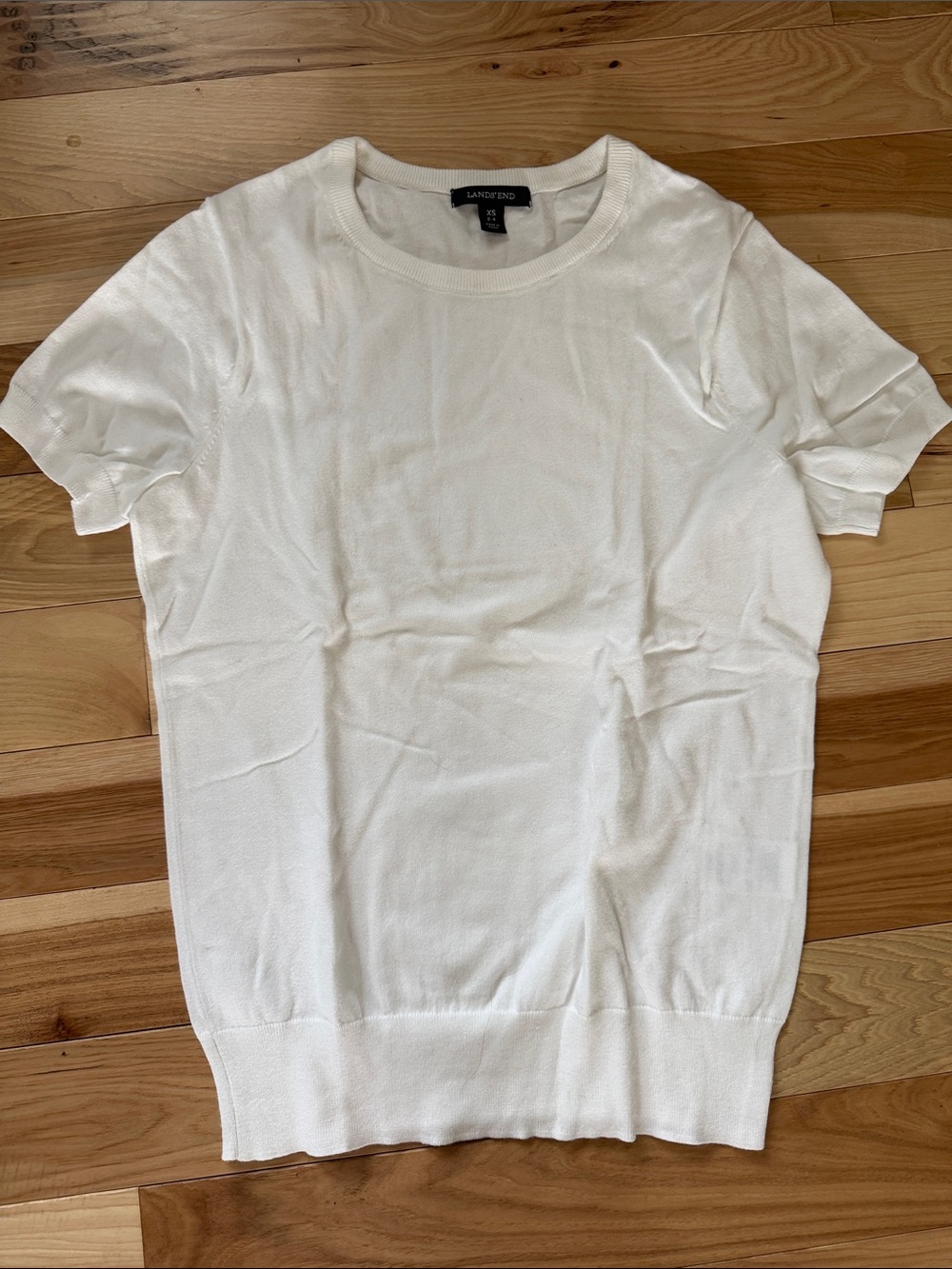 Lands' End White Short Sleeve Crewneck Sweater